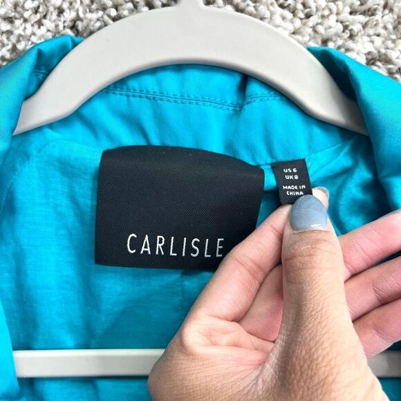 Carlisle Jacket Women’s 6 Turquoise Teal Blue Lightweight Short Moto Trench - Picture 2 of 7